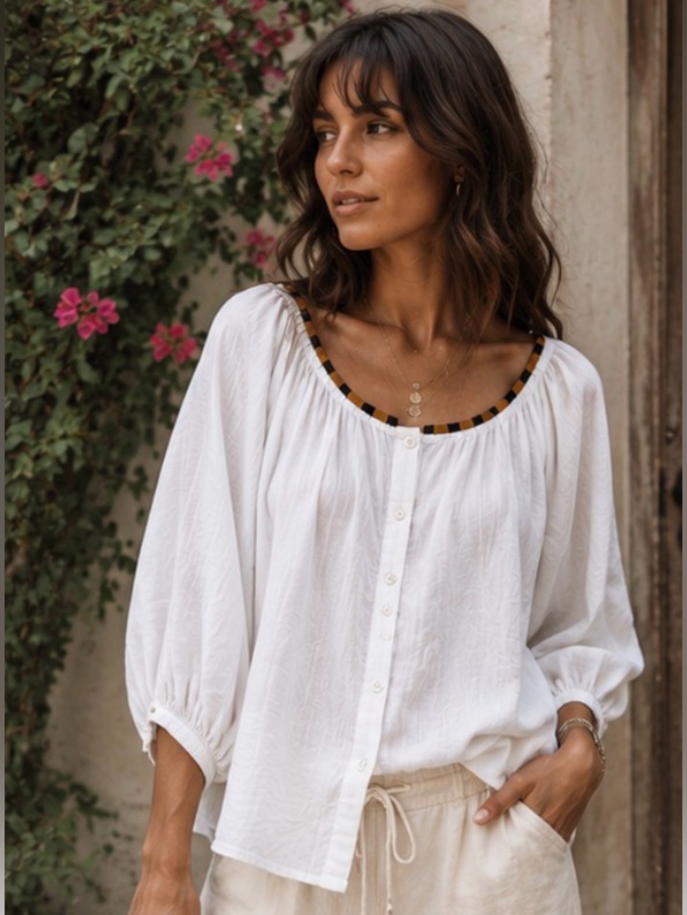 Sundry White Puff Sleeve Blouse | Peasant Top | Boho Chic